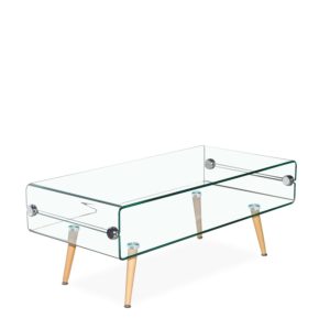 Tavolino basso in vetro e legno