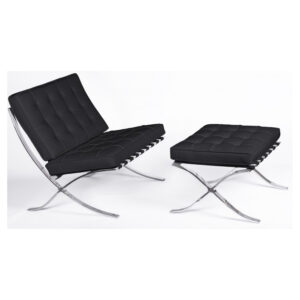 Poltrona Barcelona con poggiapiedi in pelle fiore